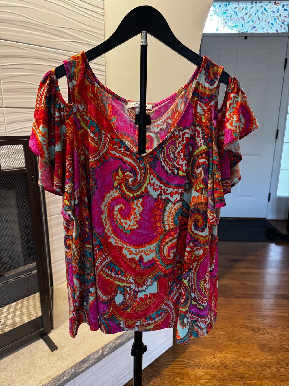 Chaus Pink Paisley Cold-Shoulder Blouse with Multicolor Swirl Print XL